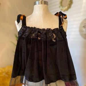 Free people black crop top with tie adjustable straps